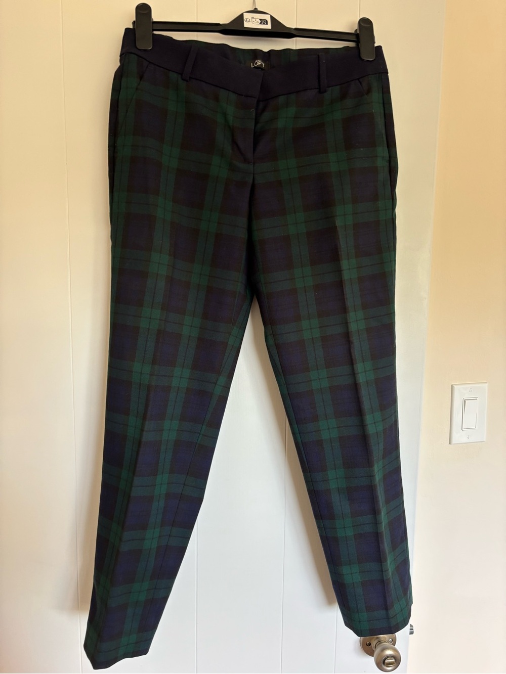 LOFT Marisa Ankle Tartan Plaid Pants Black Watch Green Navy Size 4